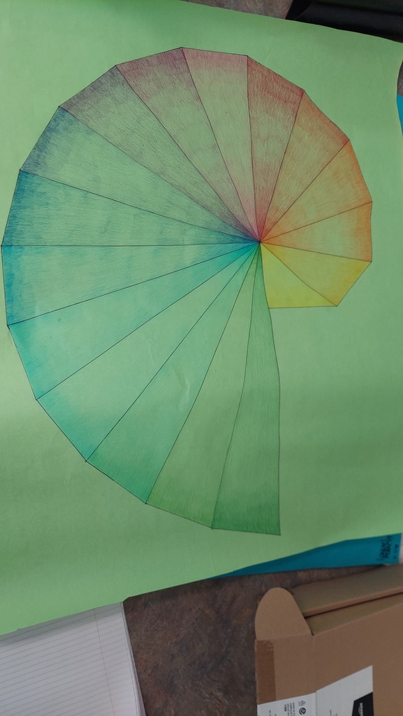 CCP Trig students completed a Pythagorean Spiral project. Students had to complete the spiral and use trig to calculate the lengths of the hypotenuse and the the measure of the interior angles. They then could decorate the spiral anyway they wanted. 