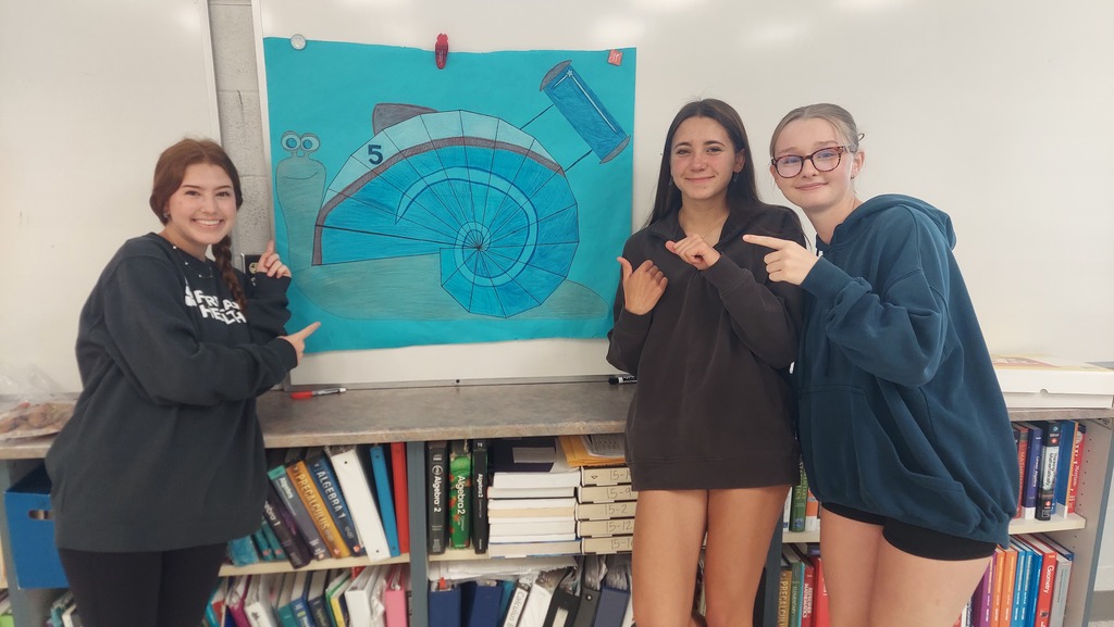 CCP Trig students completed a Pythagorean Spiral project. Students had to complete the spiral and use trig to calculate the lengths of the hypotenuse and the the measure of the interior angles. They then could decorate the spiral anyway they wanted. 