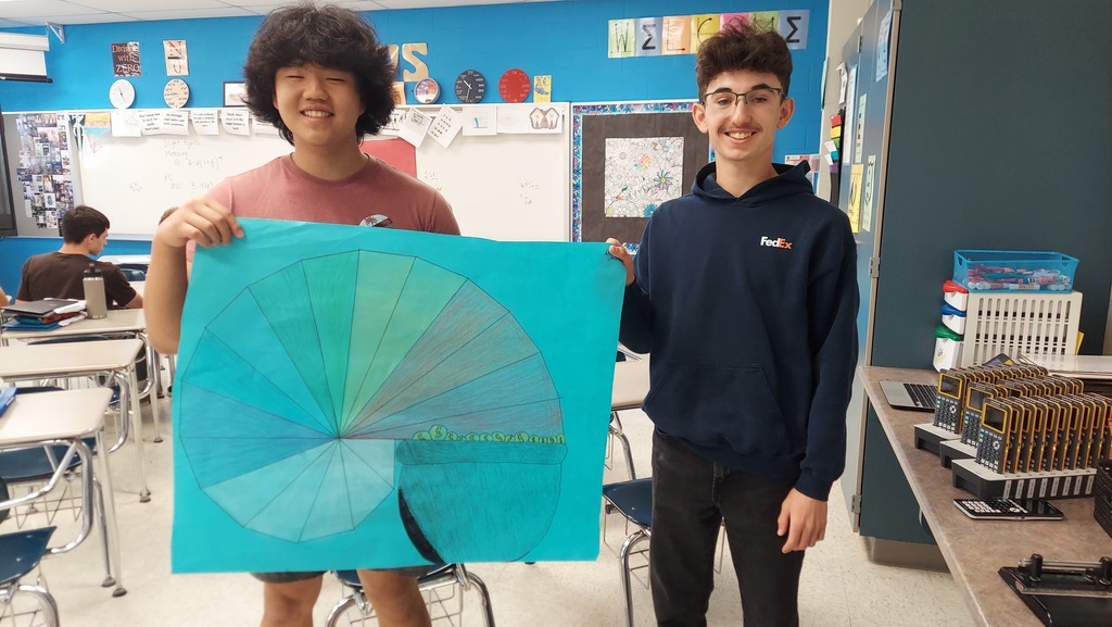 CCP Trig students completed a Pythagorean Spiral project. Students had to complete the spiral and use trig to calculate the lengths of the hypotenuse and the the measure of the interior angles. They then could decorate the spiral anyway they wanted. 