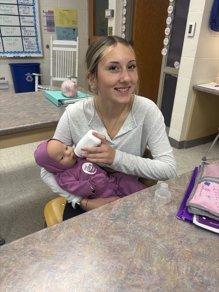 Students in Family Dynamics classes have been going through the "Real Care Baby" training. They are learning about the needs of an infant and childhood development. Soon they will be taking the babies home, where they will have to care for the infants for a weekend. The infants are programed to cry, need fed, changed, and soothed.