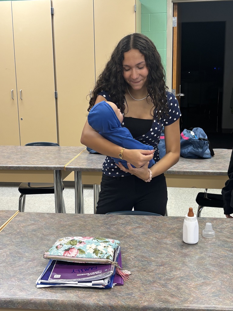 Students in Family Dynamics classes have been going through the "Real Care Baby" training. They are learning about the needs of an infant and childhood development. Soon they will be taking the babies home, where they will have to care for the infants for a weekend. The infants are programed to cry, need fed, changed, and soothed.