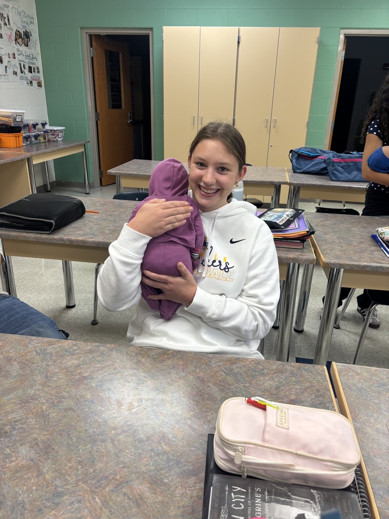 Students in Family Dynamics classes have been going through the "Real Care Baby" training. They are learning about the needs of an infant and childhood development. Soon they will be taking the babies home, where they will have to care for the infants for a weekend. The infants are programed to cry, need fed, changed, and soothed.