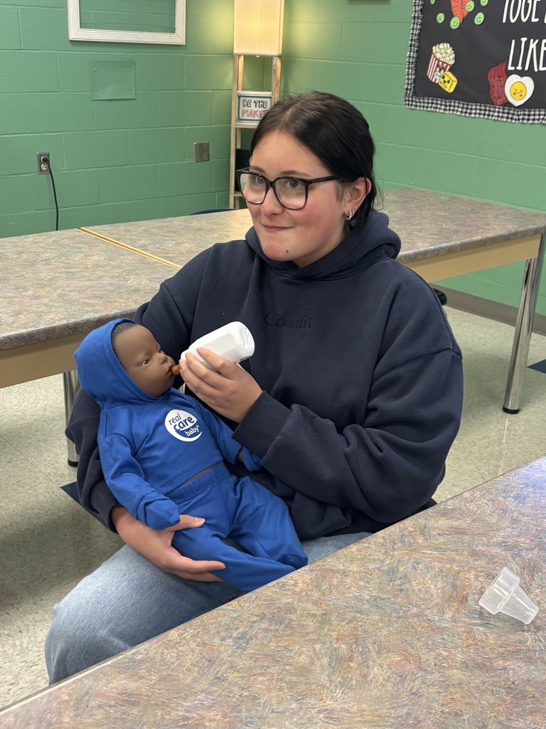 Students in Family Dynamics classes have been going through the "Real Care Baby" training. They are learning about the needs of an infant and childhood development. Soon they will be taking the babies home, where they will have to care for the infants for a weekend. The infants are programed to cry, need fed, changed, and soothed.