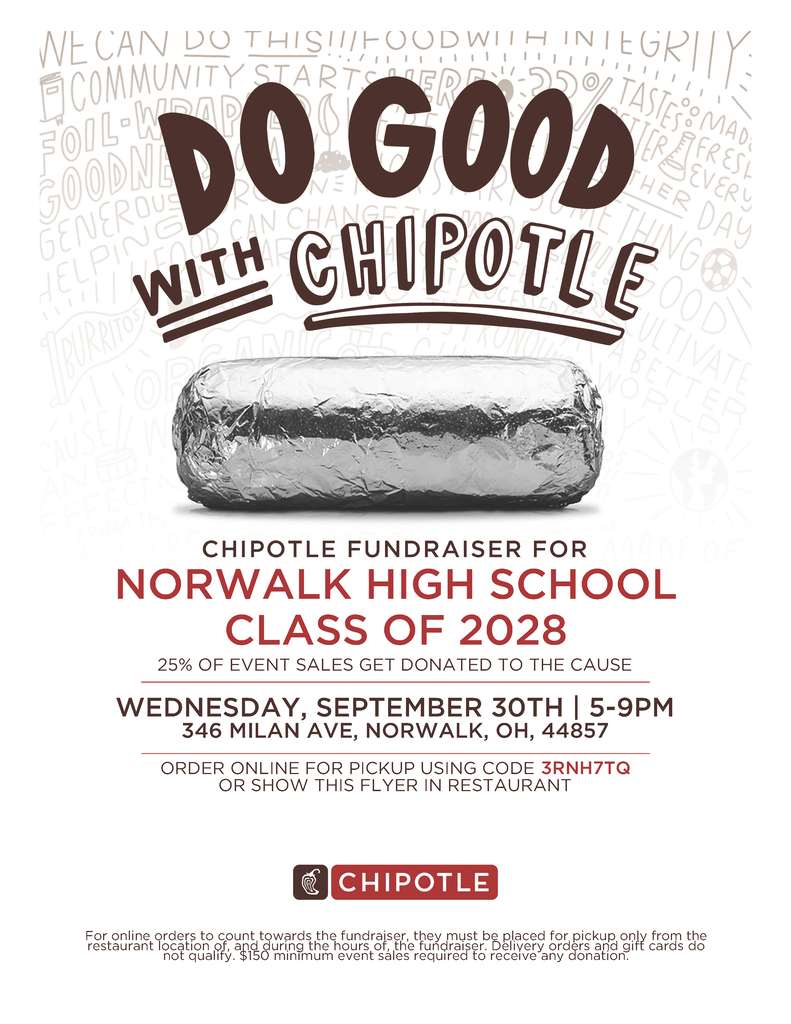 flyer for chipotle fundraiser wednesday september 30th 5-9PM