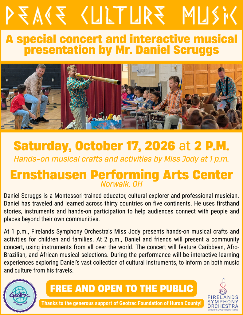 Flyer for Mr. Daniel Scruggs hands on music October 17, 2026 at 2pm