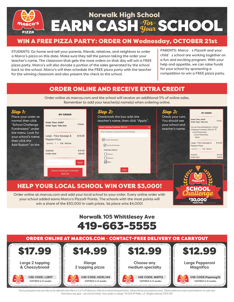NHS Marco's Pizza Flyer