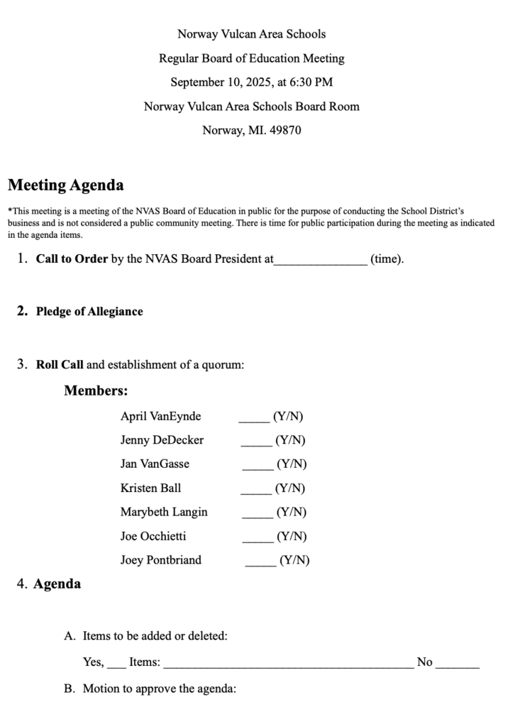 Board Meeting Agenda Pg 1
