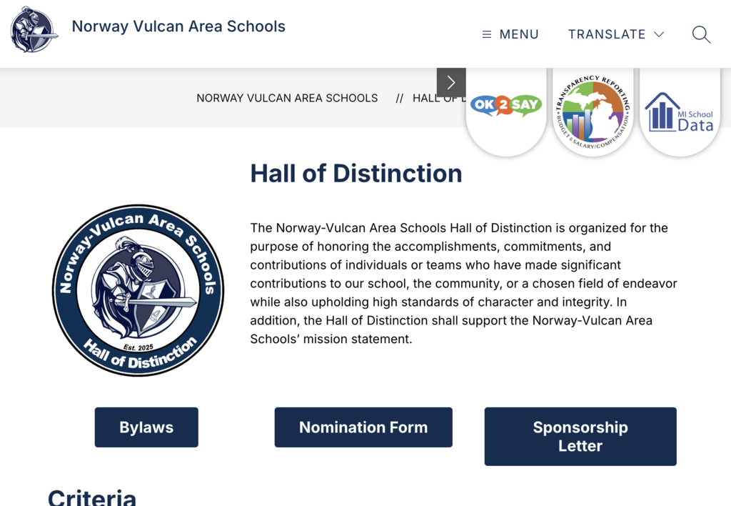 Hall of distinction