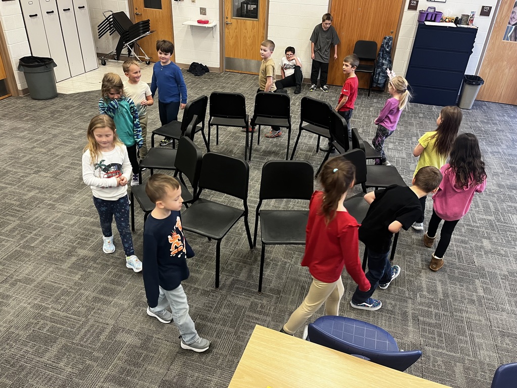 Students playing musical chairs