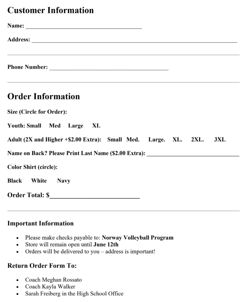 Volleyball Fundraiser Form