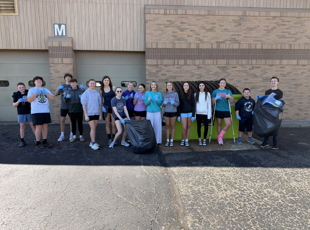 Students picking up garbage