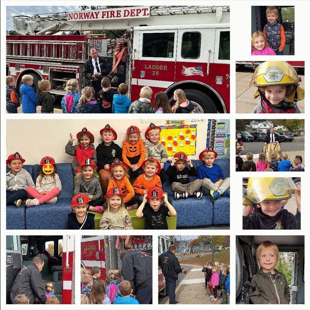 Pre school students tour the fire truck