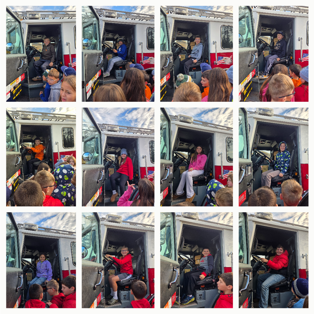 Students in the firetruck