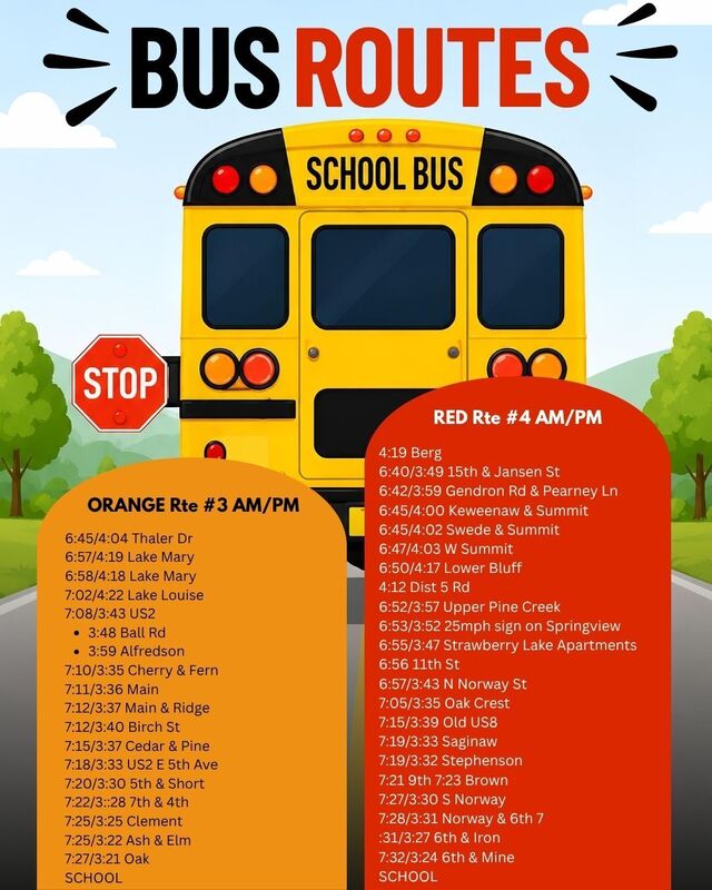 orange and red routes