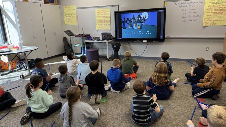 Third graders in Ms. Thall’s class playing along with “in the Hall of the Mountain King “by Edvard Grieg.