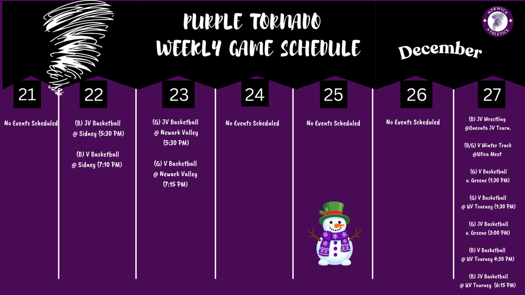 weekly game schedule 