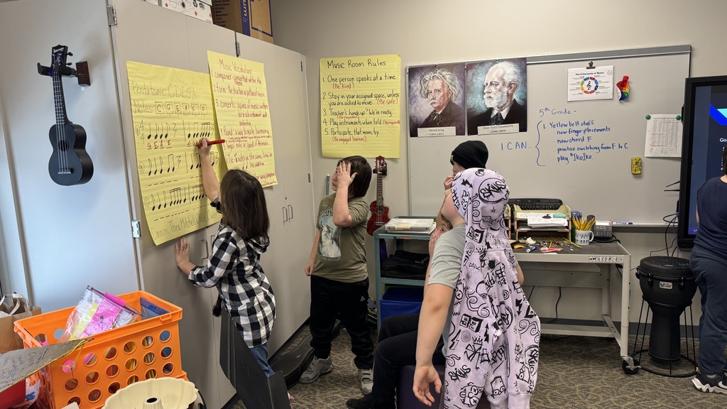 Fourth grade composers collaborating.