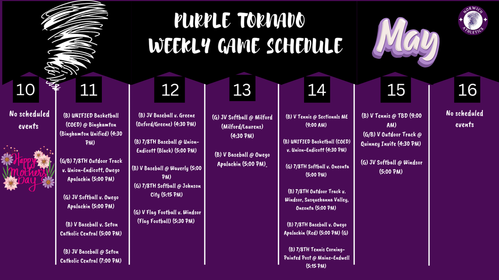 Weekly game schedule