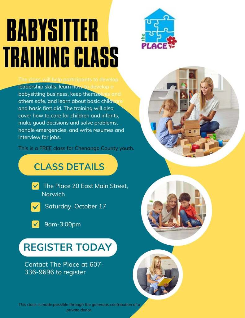 Attention Chenango County families! 📢 A , FREE Babysitter Training opportunity for local youth is being offered on October 17th. Click below to view the full details and learn how to register before spots fill up! 👇🎒