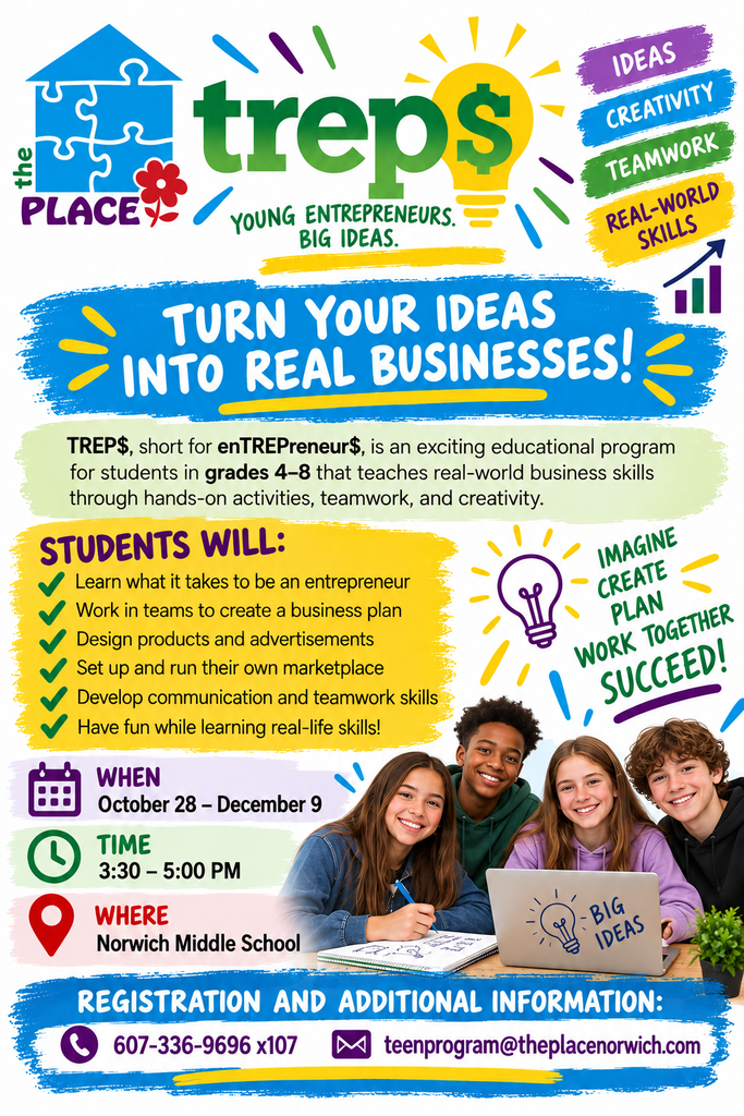 Attention NCSD families! 👋 A fantastic new opportunity just dropped for our students in grades 4-8.   TREP$, short for enTREPreneur$, is an exciting educational program that teaches real-world business skills through hands-on activities, teamwork, and creativity.   Don’t miss out—dive into the full details right here!