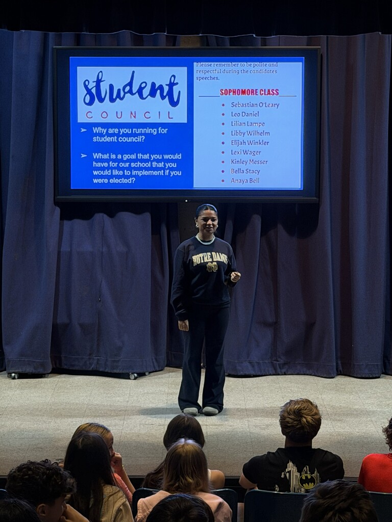 Student giving speech for Student Council.