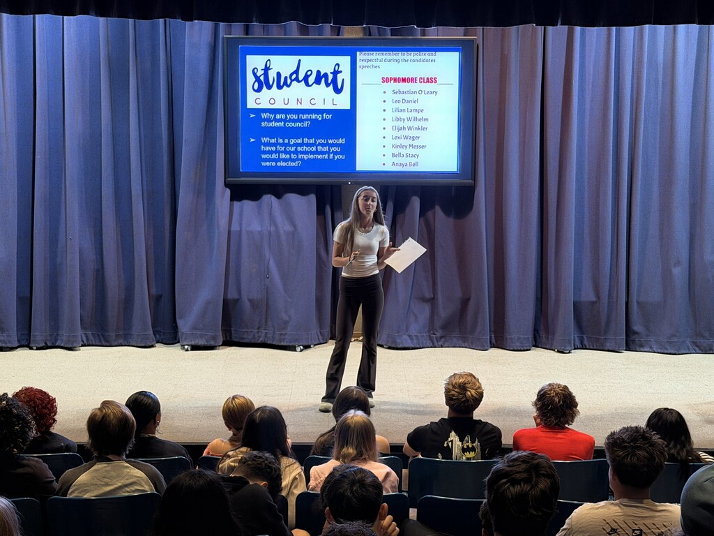 Student giving speech for Student Council.