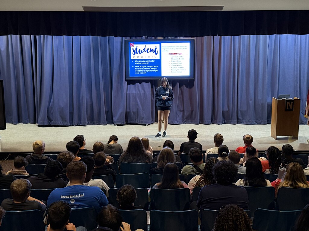 Student giving speech for Student Council.