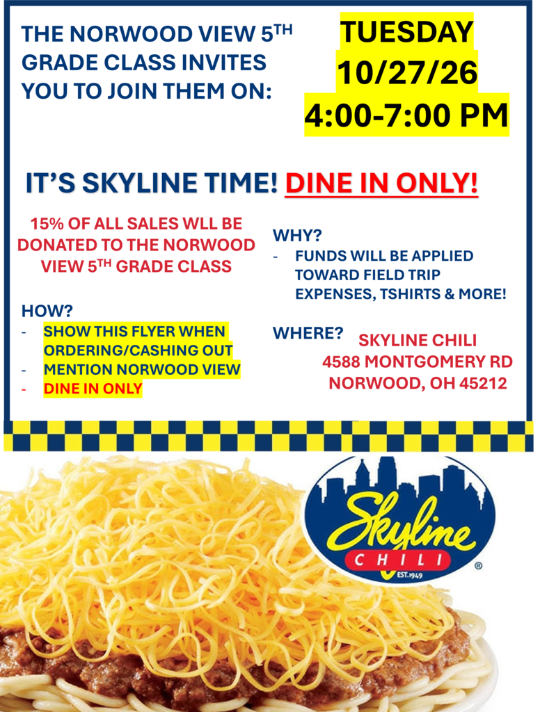 Skyline Chili Fundraiser @ Norwood Skyline 10/27 4-7PM