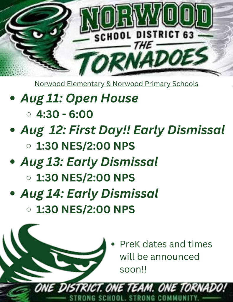 Norwood District 63: Back to School Dates