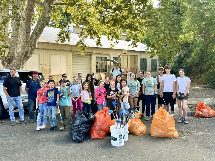 The crew and a fraction of the garbage we removed from Little Chico Creek