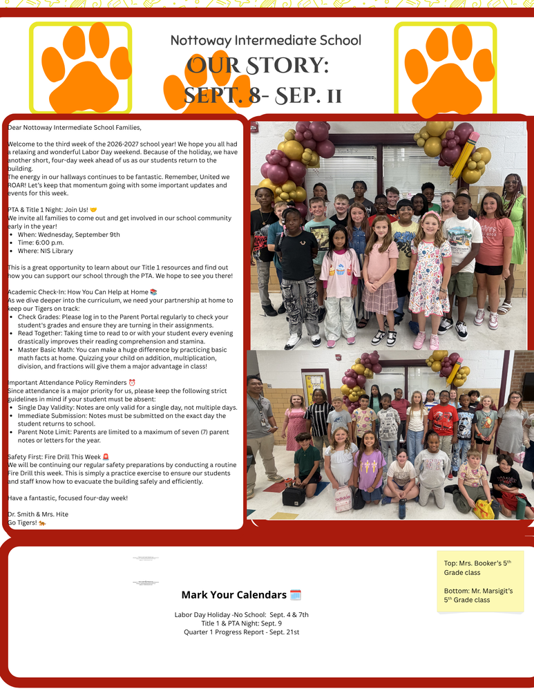 NIS Newsletter- Week of Sept. 8