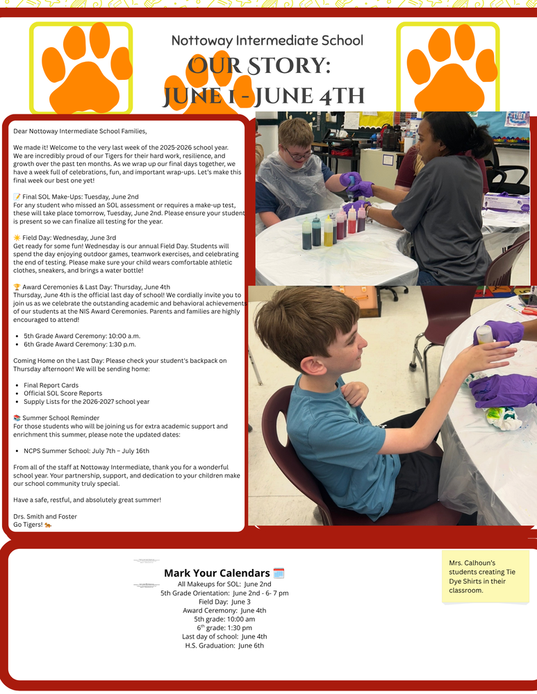 NIS Newsletter- Week of June 1st