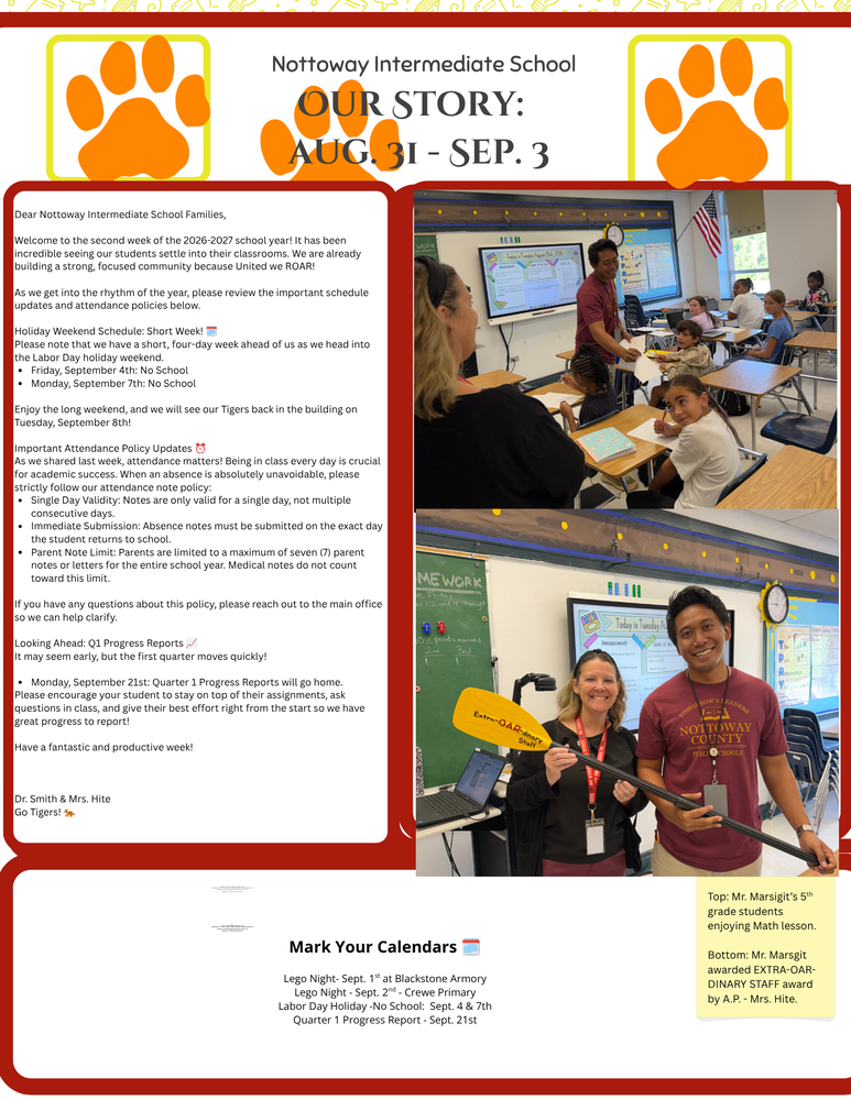 NIS Newsletter- Week of Aug. 31st