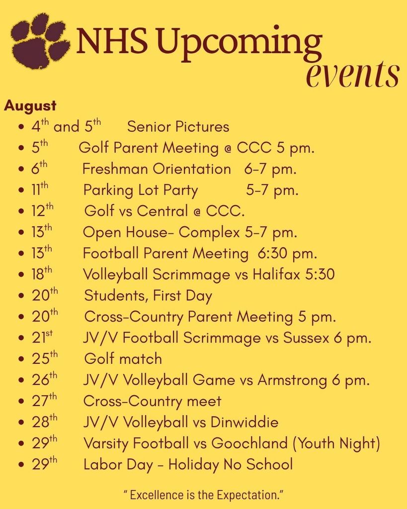 Nottoway High School's upcoming events.