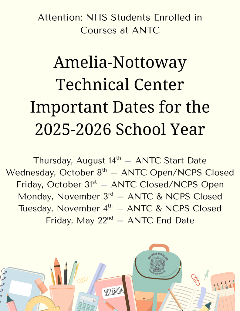 Amelia- Nottoway Tech Center Important dates and transportation schedules. 