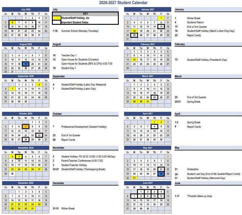 2026-2027 Student Calendar