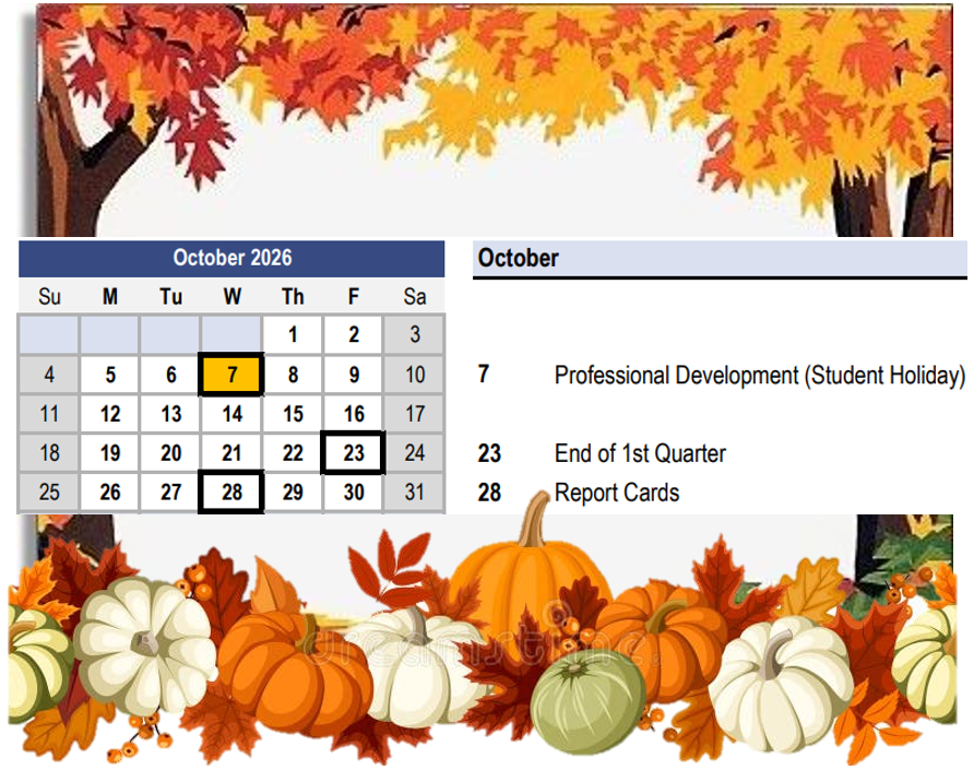 NCPS October Calendar