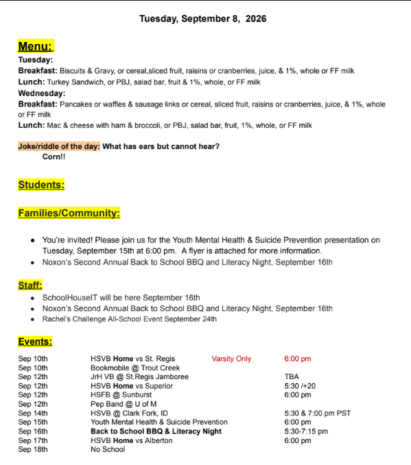 Daily bulletin