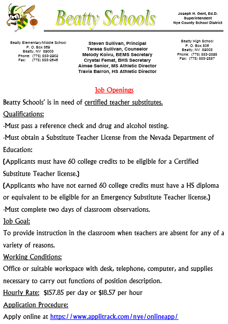 Job Openings certified | Beatty Schools (PREK-12)