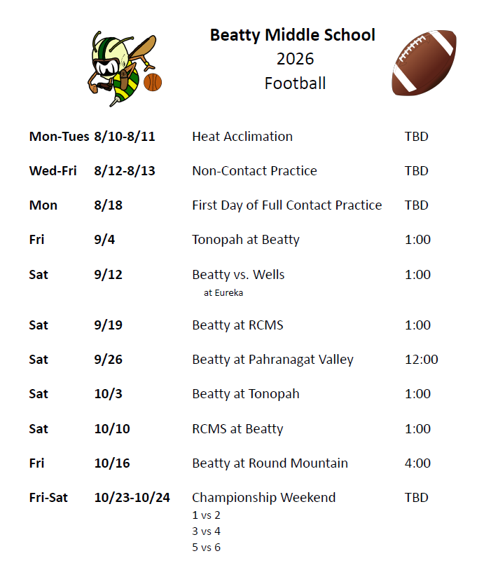 Beatty Middle School 2026 Football