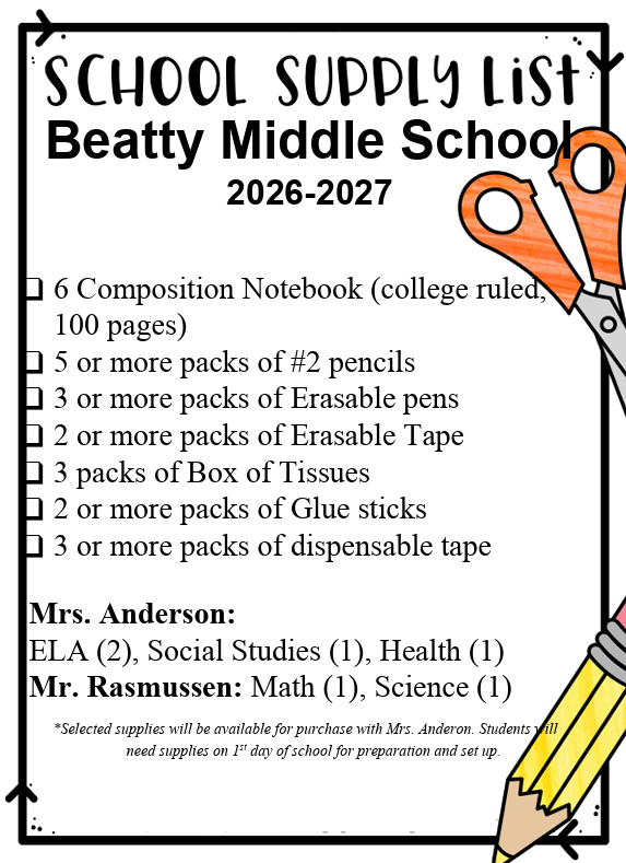 Beatty Middle School supply list