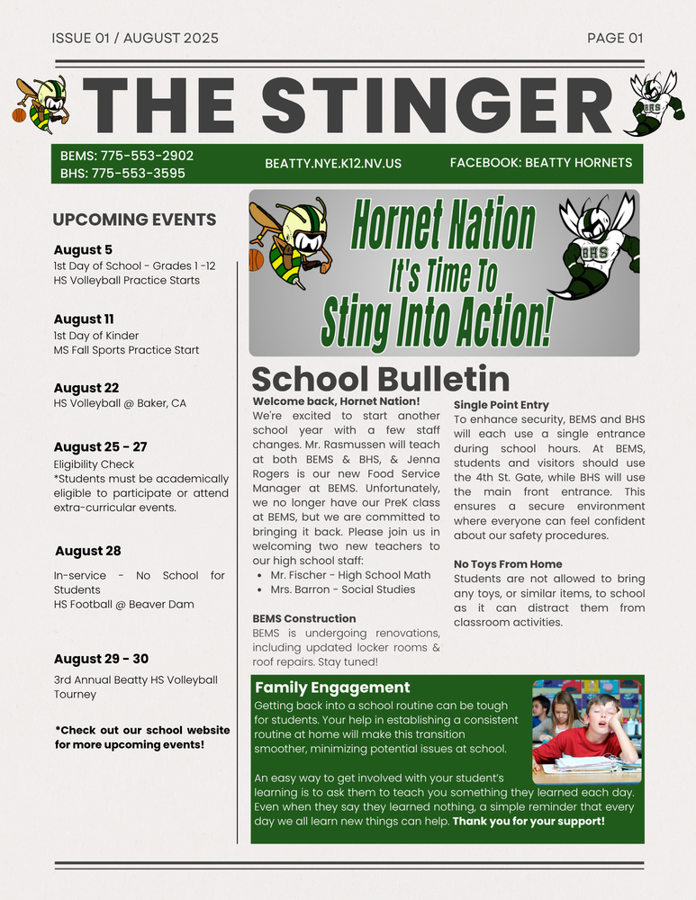 The Stinger News Letter, issue one, page 1, August 2025