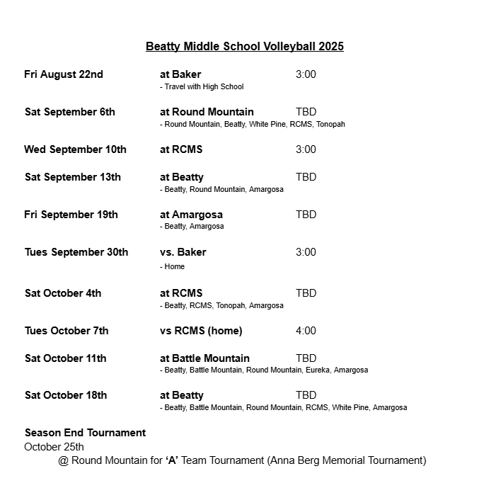 Hornet Nation Fall sports schedules 2025-2026 MS VB