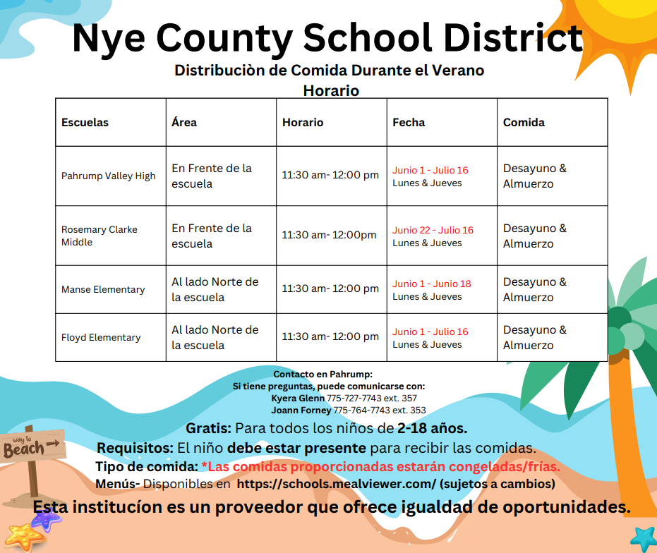 Pahrump Food Summer Distribution Program - spanish