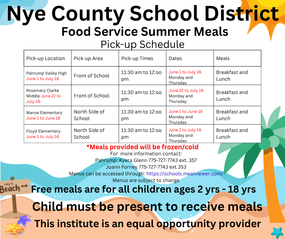 Summer Food Service Pick up Schedule