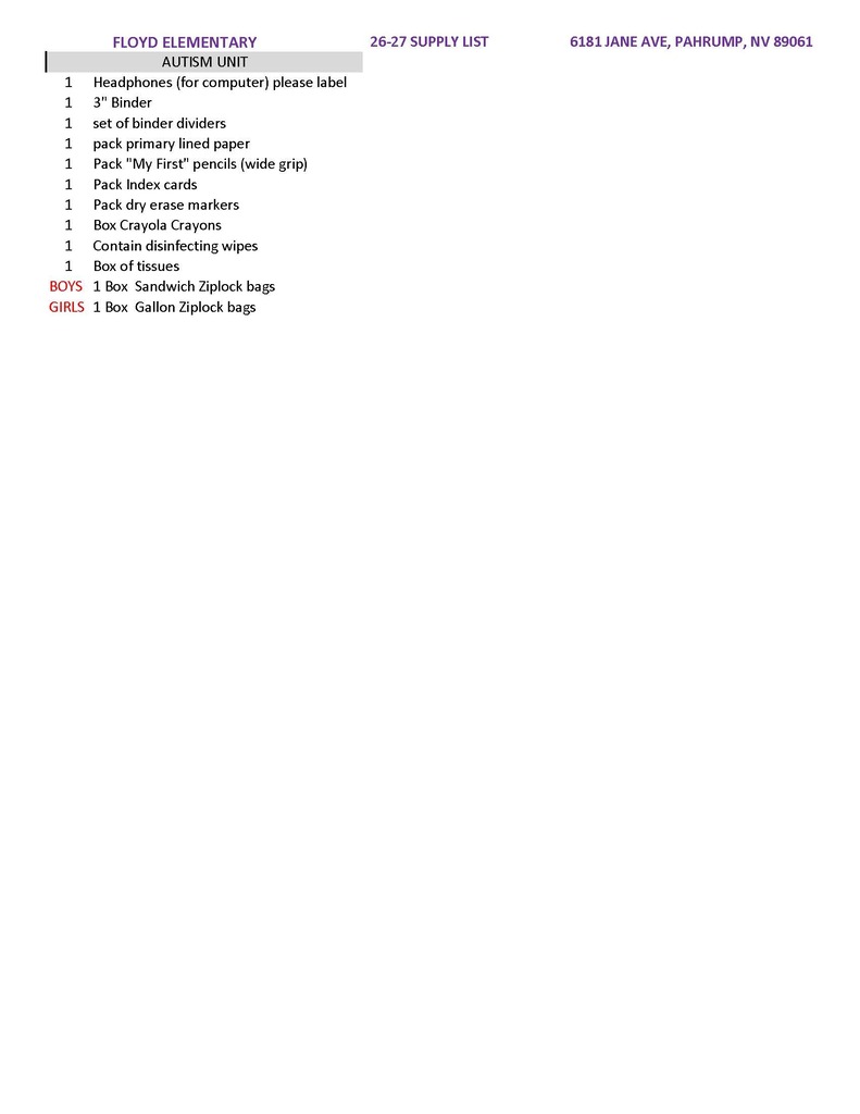supply lists