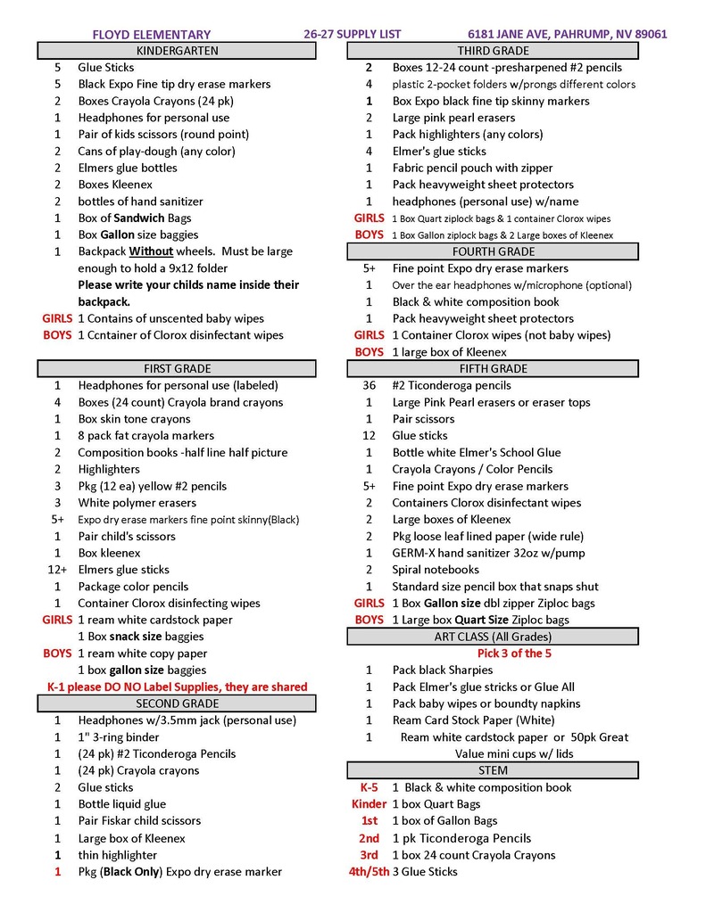 Supply Lists
