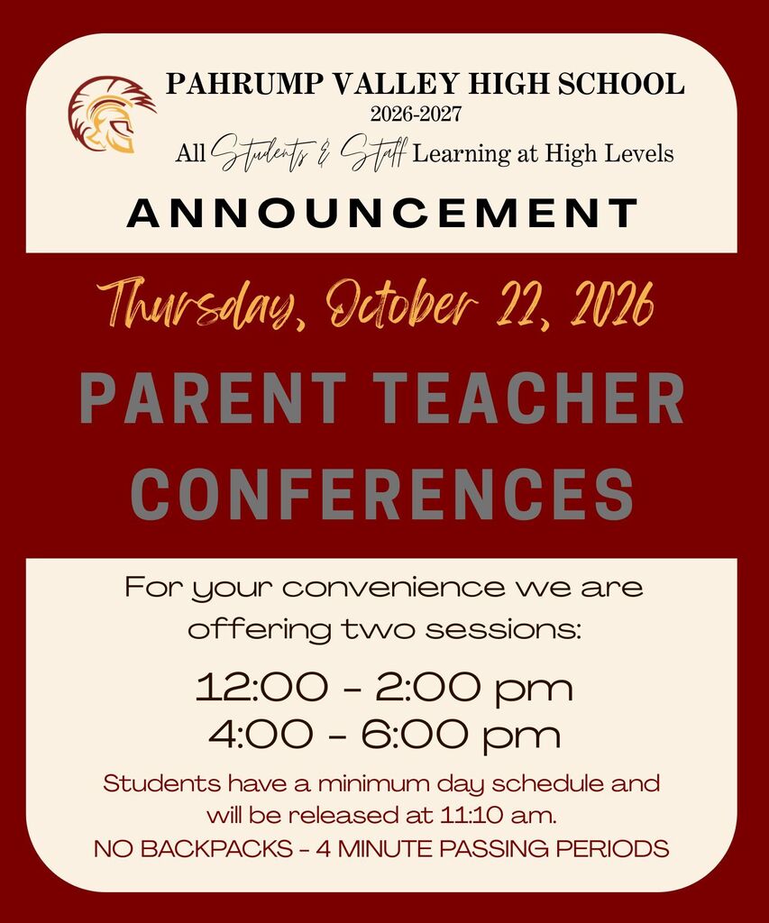 Parent Teacher Conference 10/22/26 12:00 - 2:00 pm and 4:00 - 6:00 pm