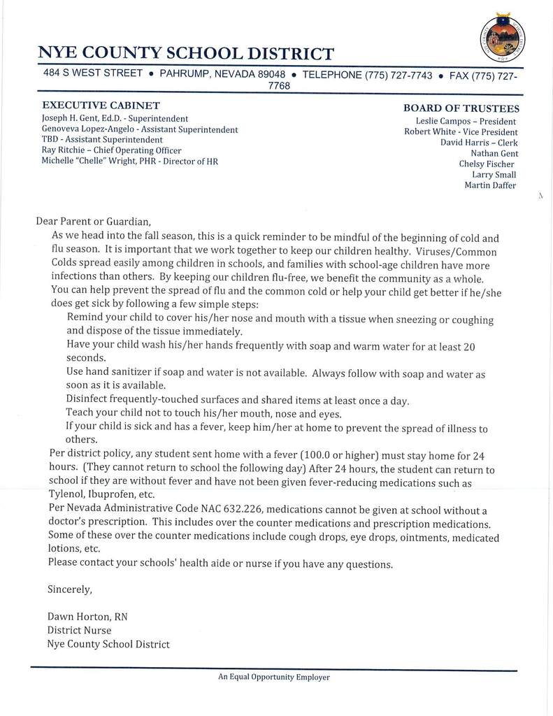 Letter from our Health Aide