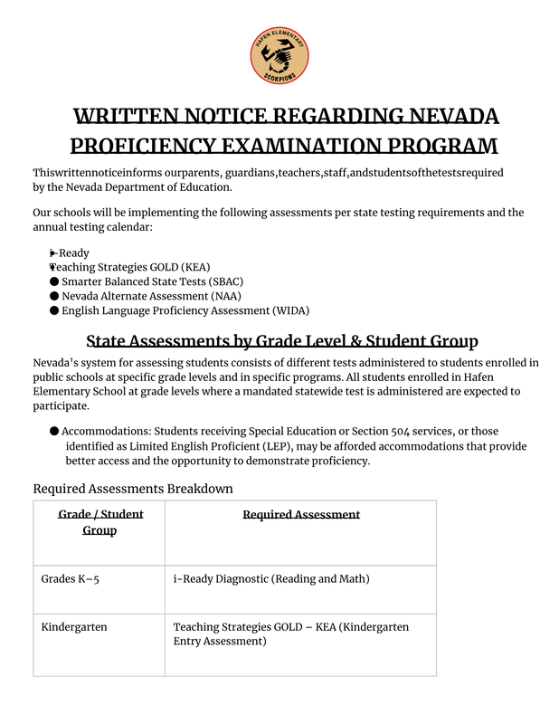 Information regarding upcoming testing.